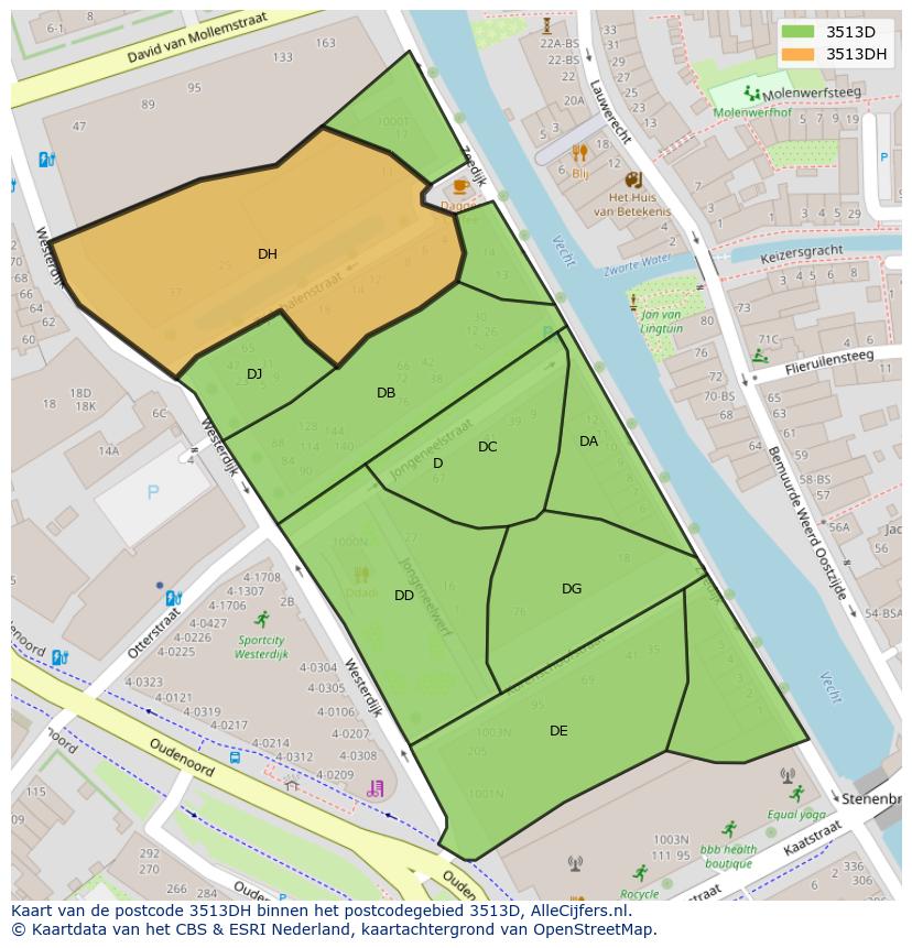 Afbeelding van het postcodegebied 3513 DH op de kaart.