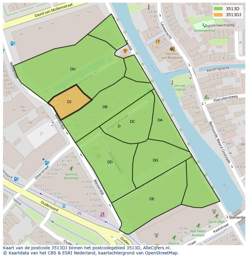Afbeelding van het postcodegebied 3513 DJ op de kaart.