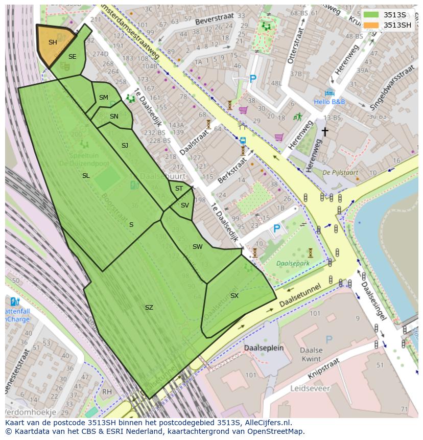 Afbeelding van het postcodegebied 3513 SH op de kaart.