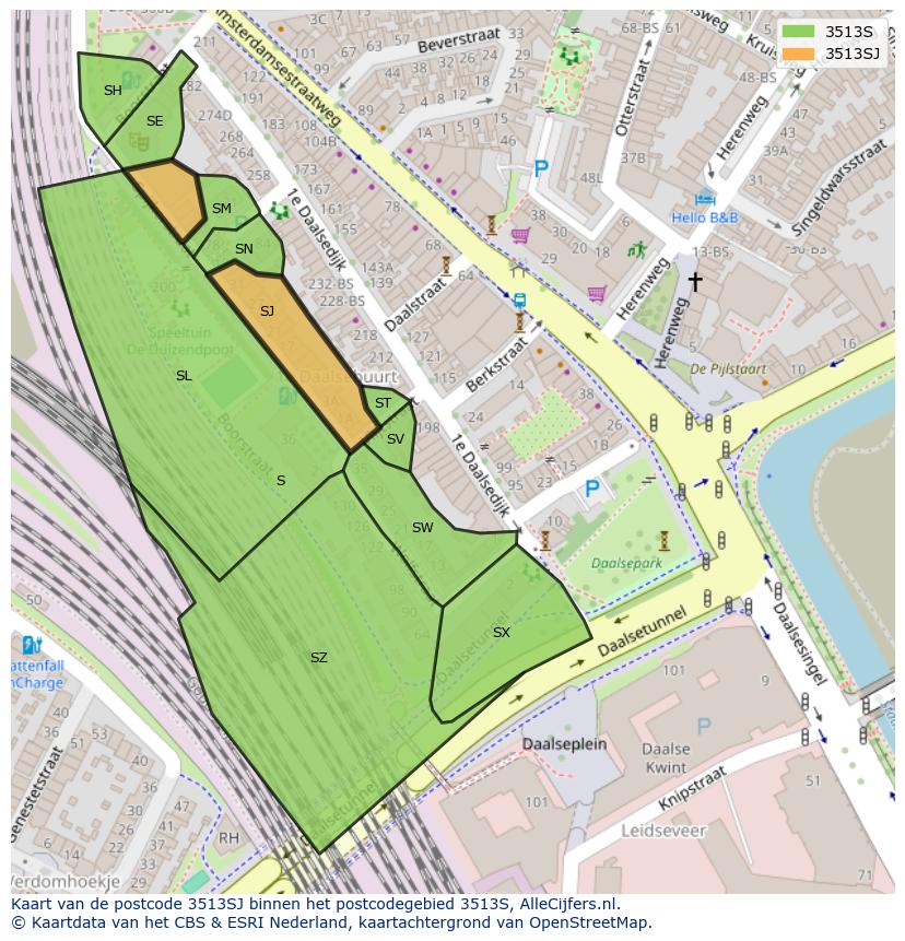 Afbeelding van het postcodegebied 3513 SJ op de kaart.