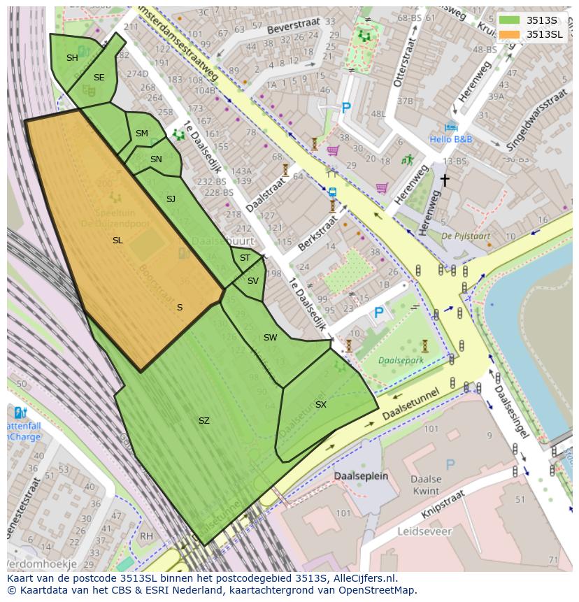 Afbeelding van het postcodegebied 3513 SL op de kaart.