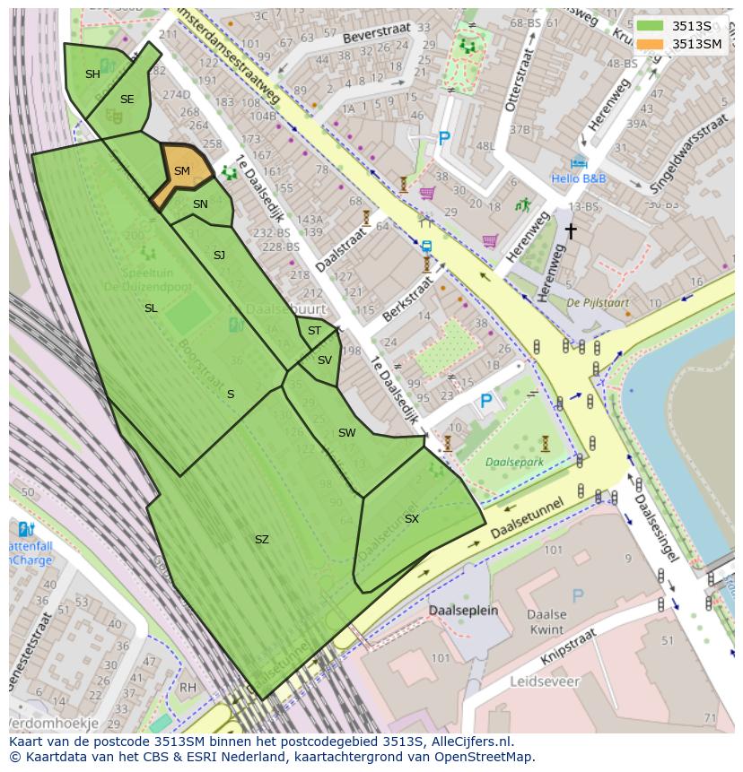 Afbeelding van het postcodegebied 3513 SM op de kaart.