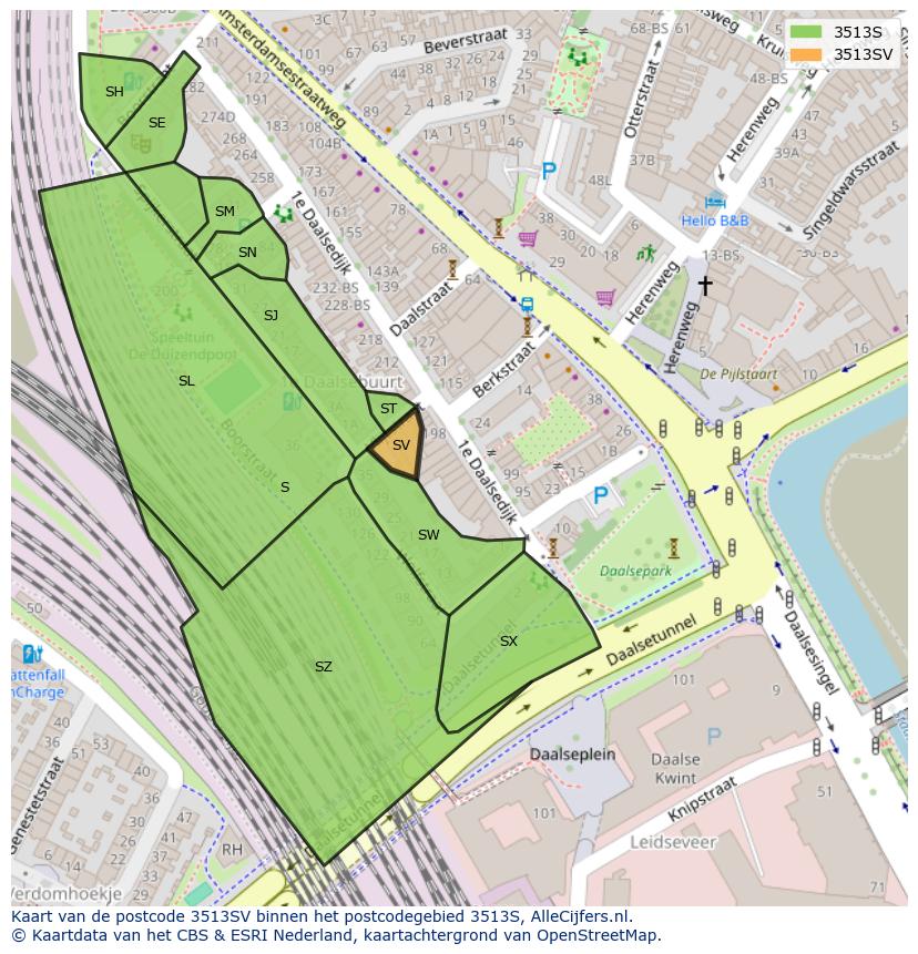 Afbeelding van het postcodegebied 3513 SV op de kaart.