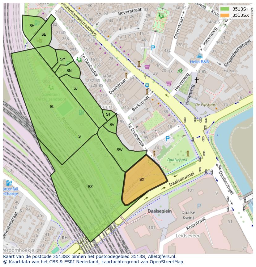 Afbeelding van het postcodegebied 3513 SX op de kaart.