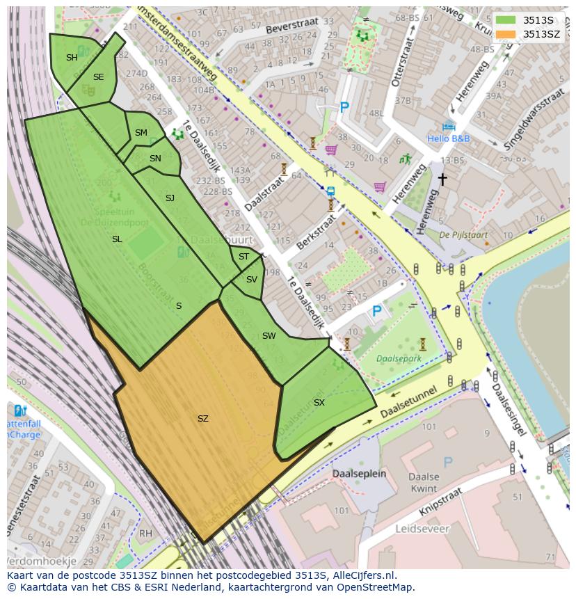 Afbeelding van het postcodegebied 3513 SZ op de kaart.