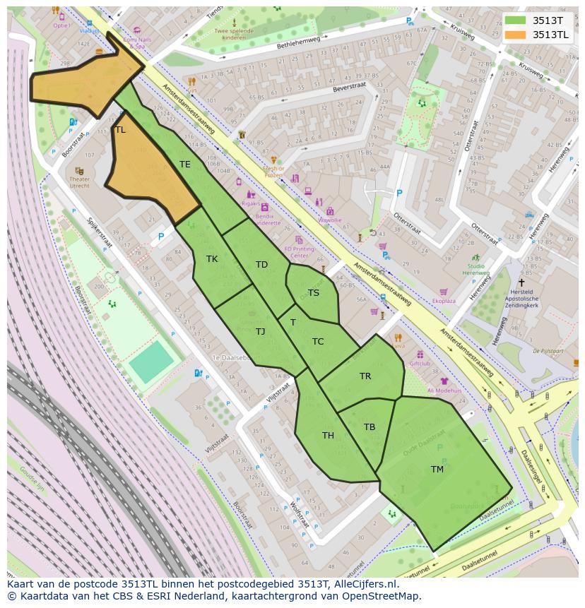 Afbeelding van het postcodegebied 3513 TL op de kaart.