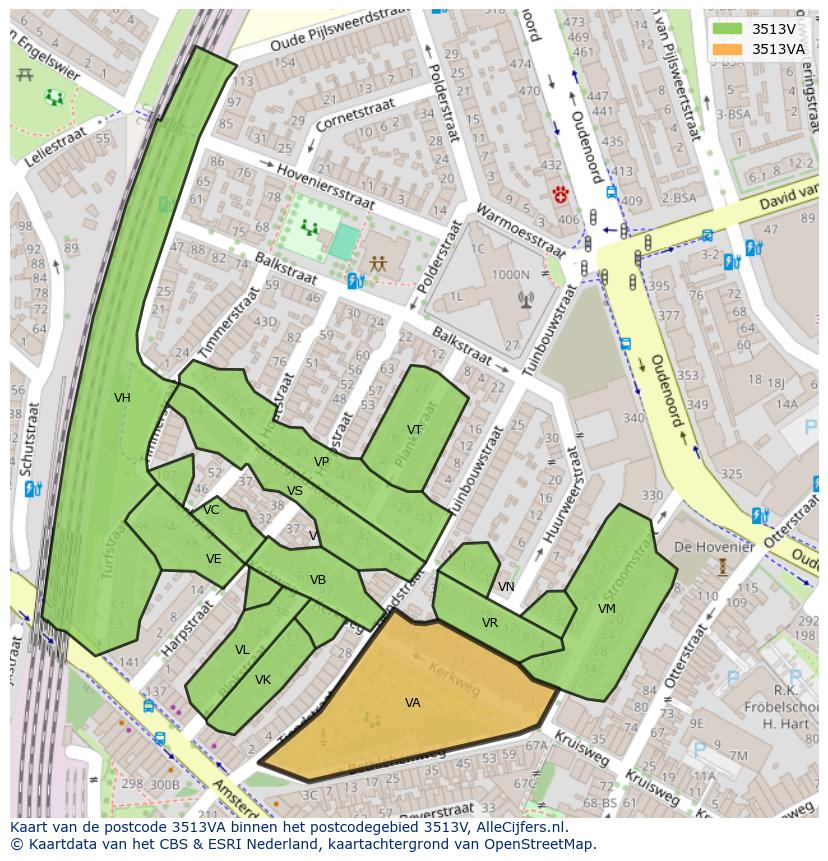 Afbeelding van het postcodegebied 3513 VA op de kaart.