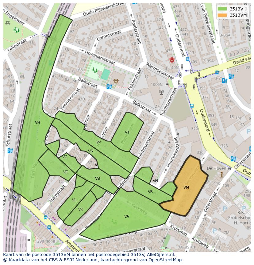 Afbeelding van het postcodegebied 3513 VM op de kaart.