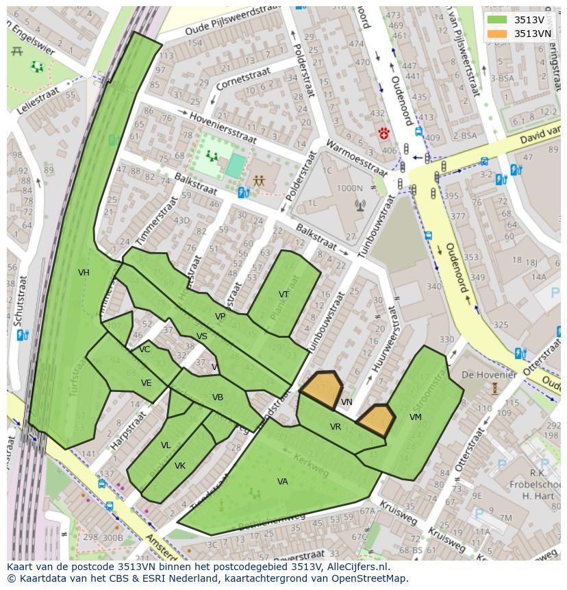 Afbeelding van het postcodegebied 3513 VN op de kaart.