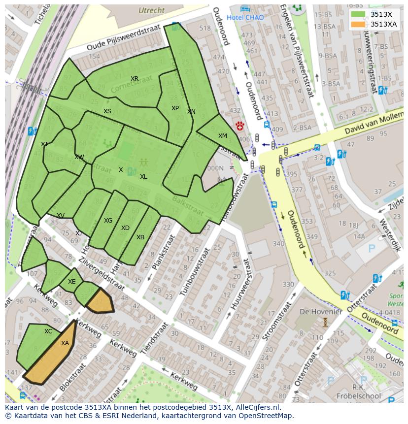 Afbeelding van het postcodegebied 3513 XA op de kaart.