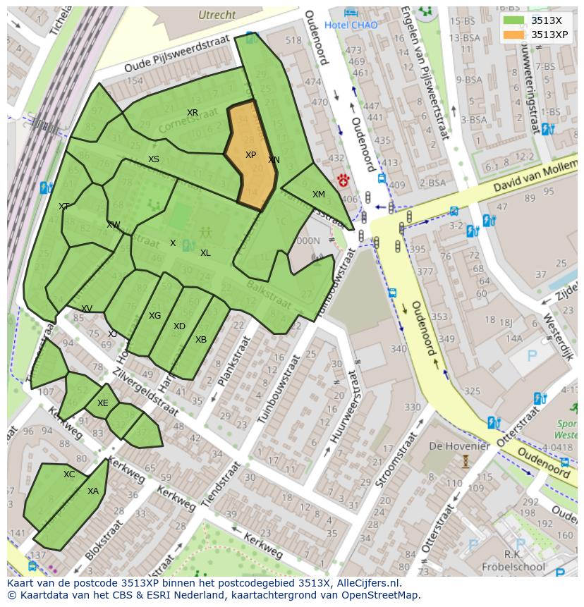 Afbeelding van het postcodegebied 3513 XP op de kaart.