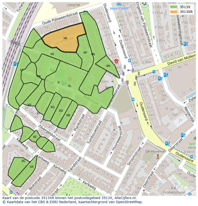 Afbeelding van het postcodegebied 3513 XR op de kaart.