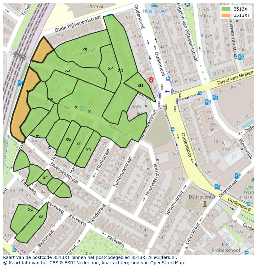 Afbeelding van het postcodegebied 3513 XT op de kaart.