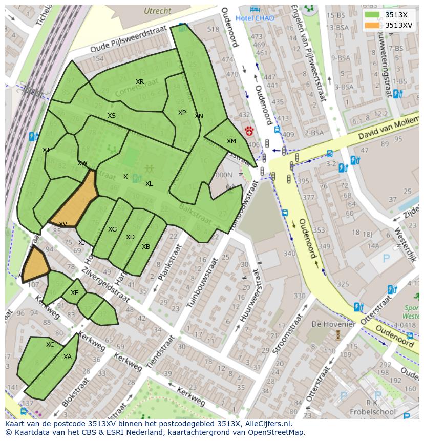 Afbeelding van het postcodegebied 3513 XV op de kaart.