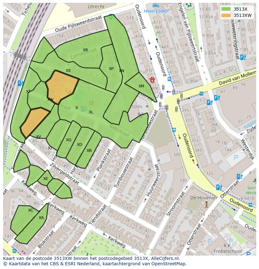 Afbeelding van het postcodegebied 3513 XW op de kaart.