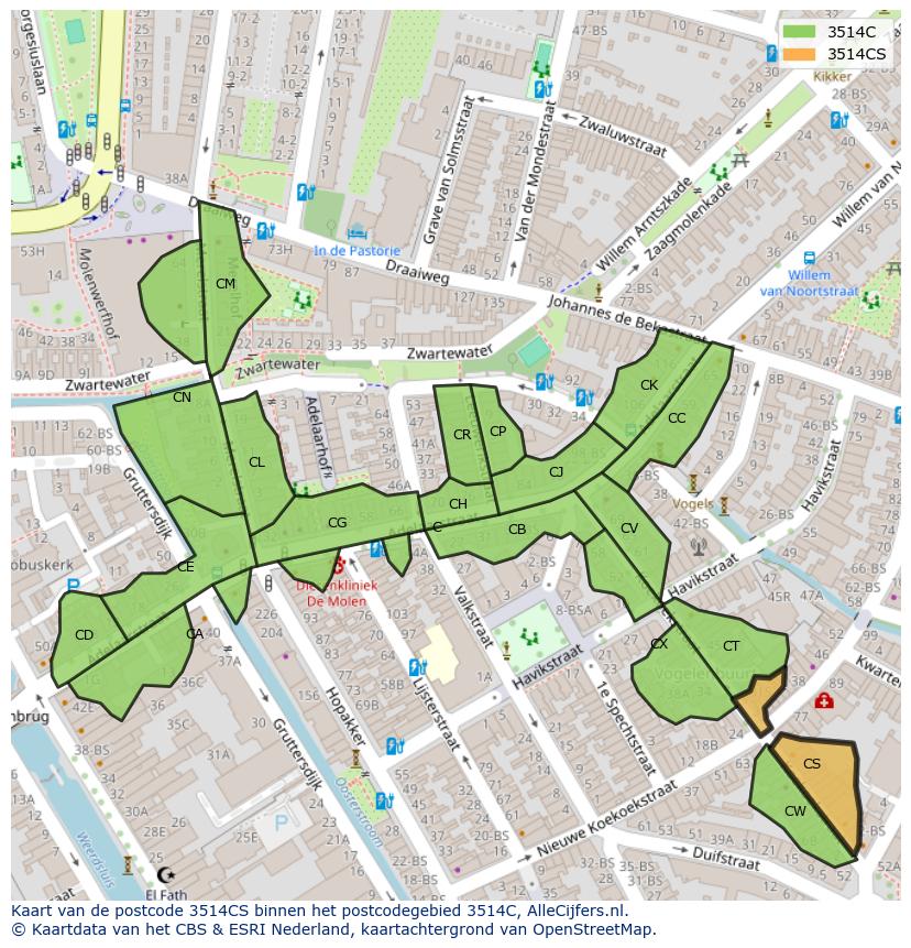 Afbeelding van het postcodegebied 3514 CS op de kaart.
