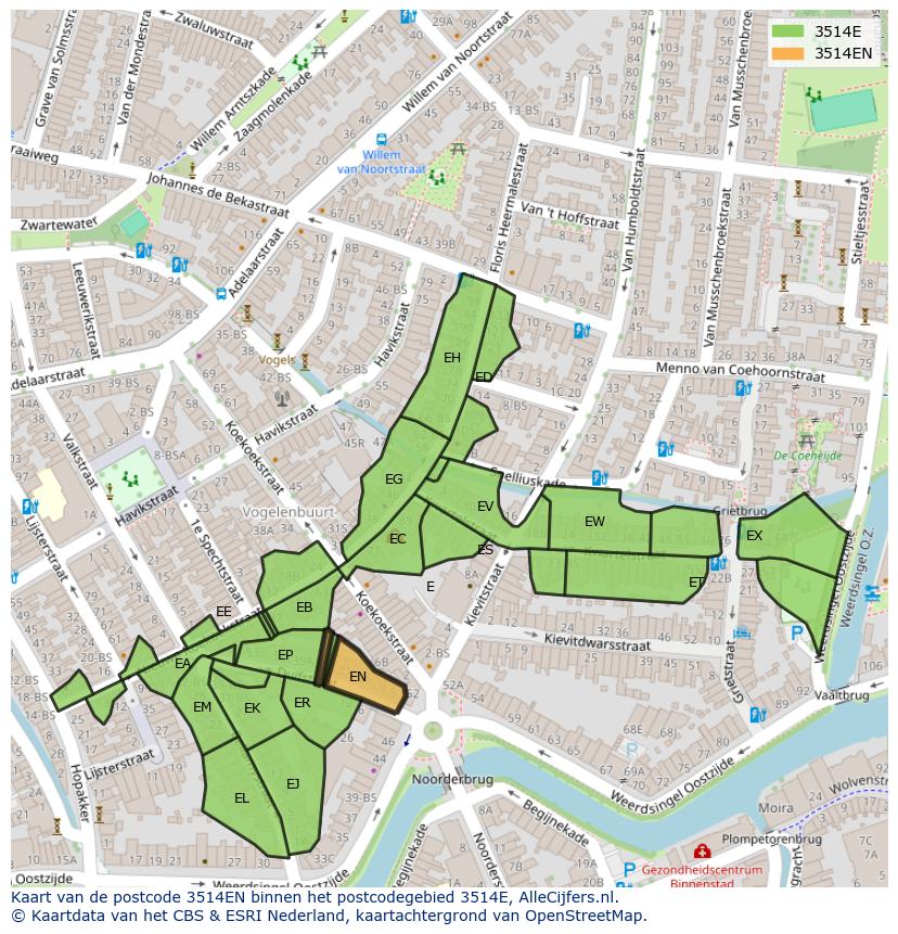 Afbeelding van het postcodegebied 3514 EN op de kaart.