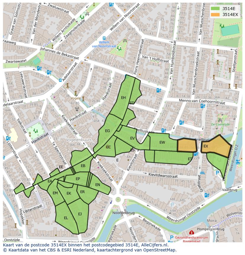 Afbeelding van het postcodegebied 3514 EX op de kaart.