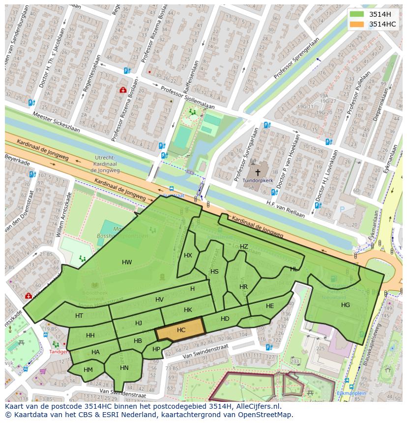 Afbeelding van het postcodegebied 3514 HC op de kaart.