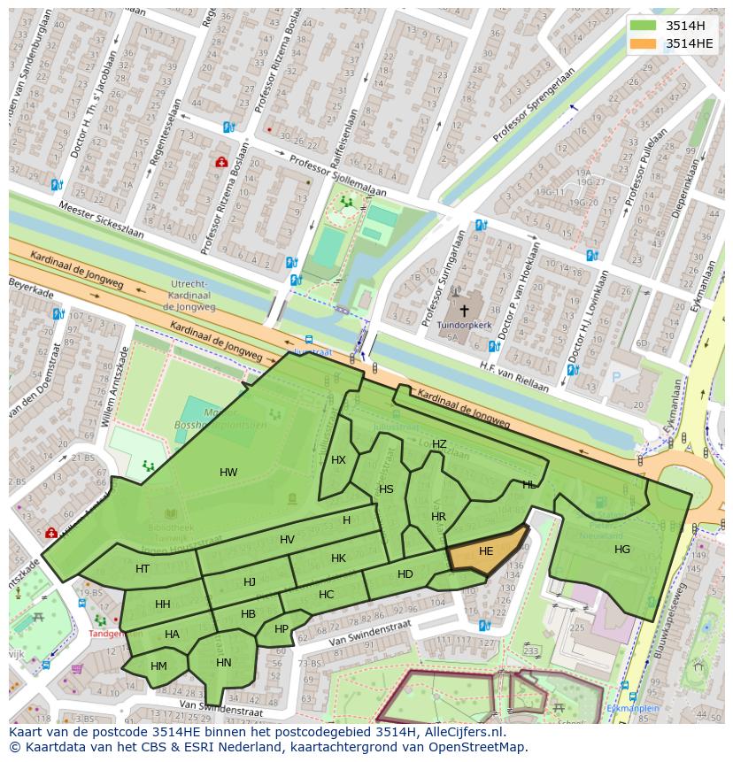 Afbeelding van het postcodegebied 3514 HE op de kaart.
