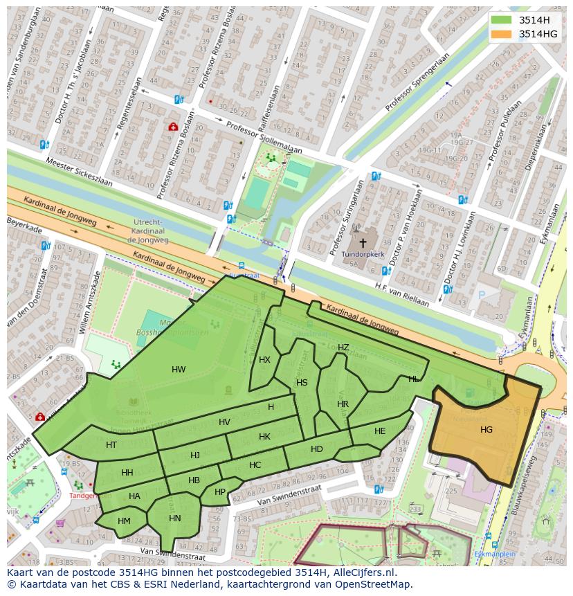 Afbeelding van het postcodegebied 3514 HG op de kaart.