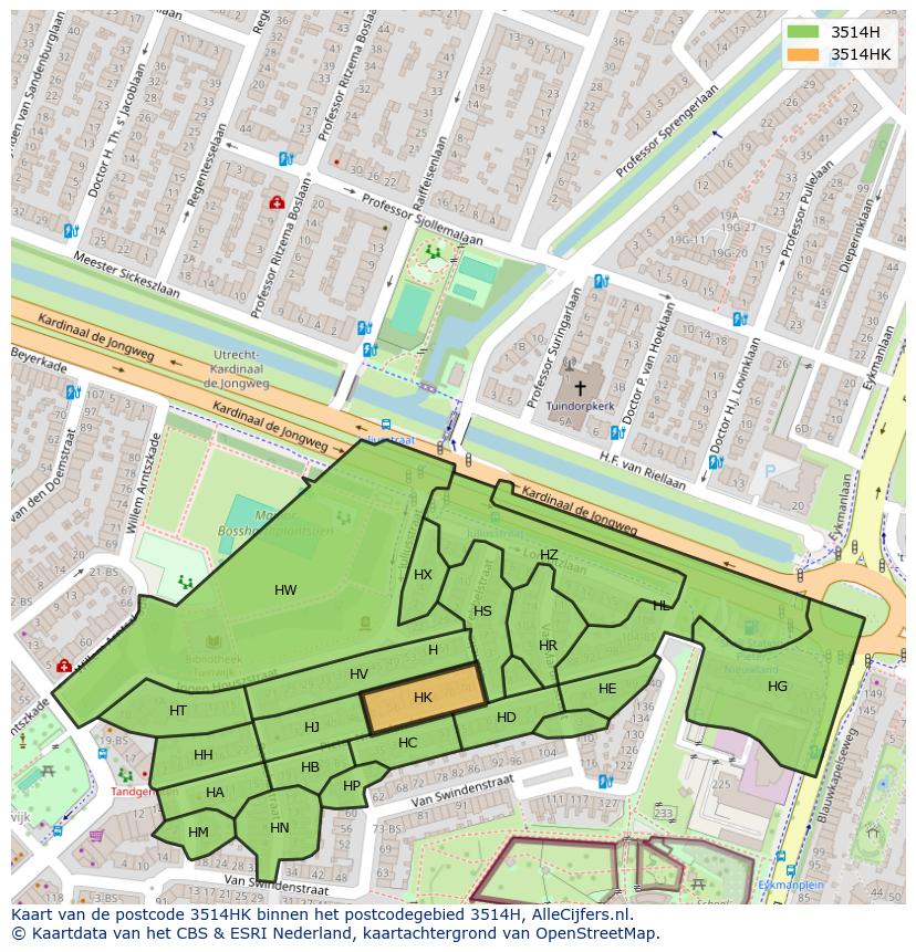 Afbeelding van het postcodegebied 3514 HK op de kaart.