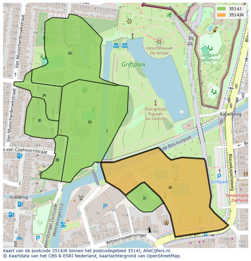 Afbeelding van het postcodegebied 3514 JK op de kaart.
