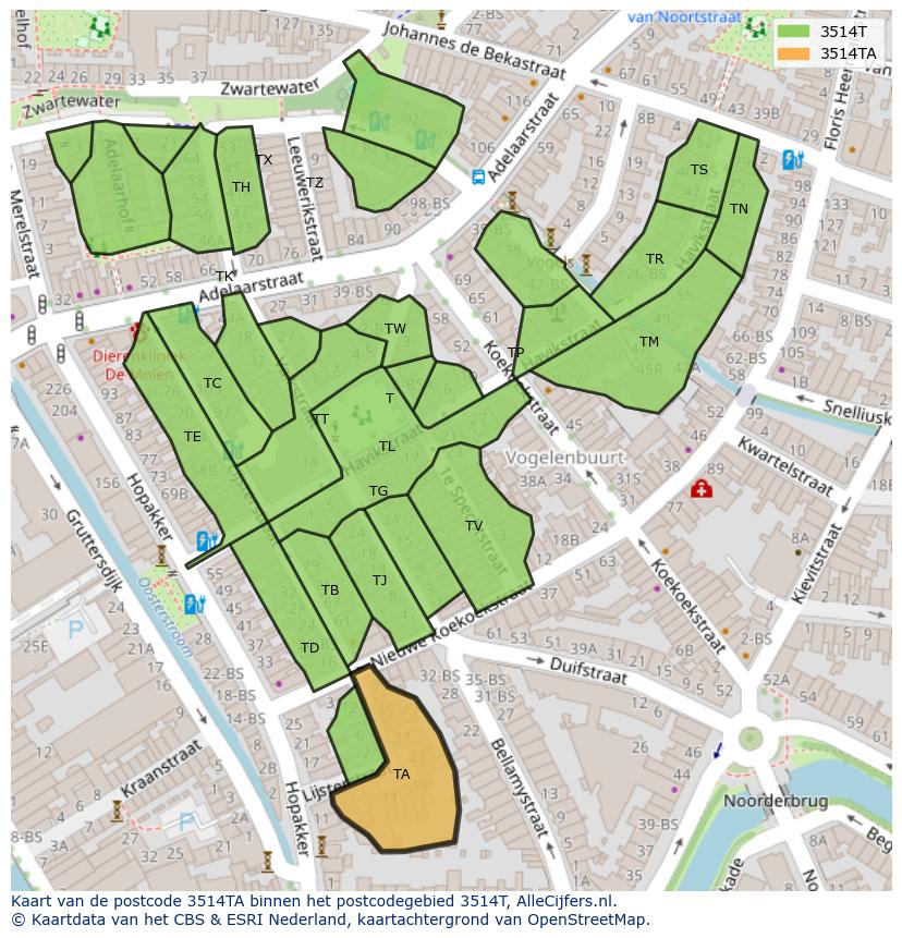 Afbeelding van het postcodegebied 3514 TA op de kaart.