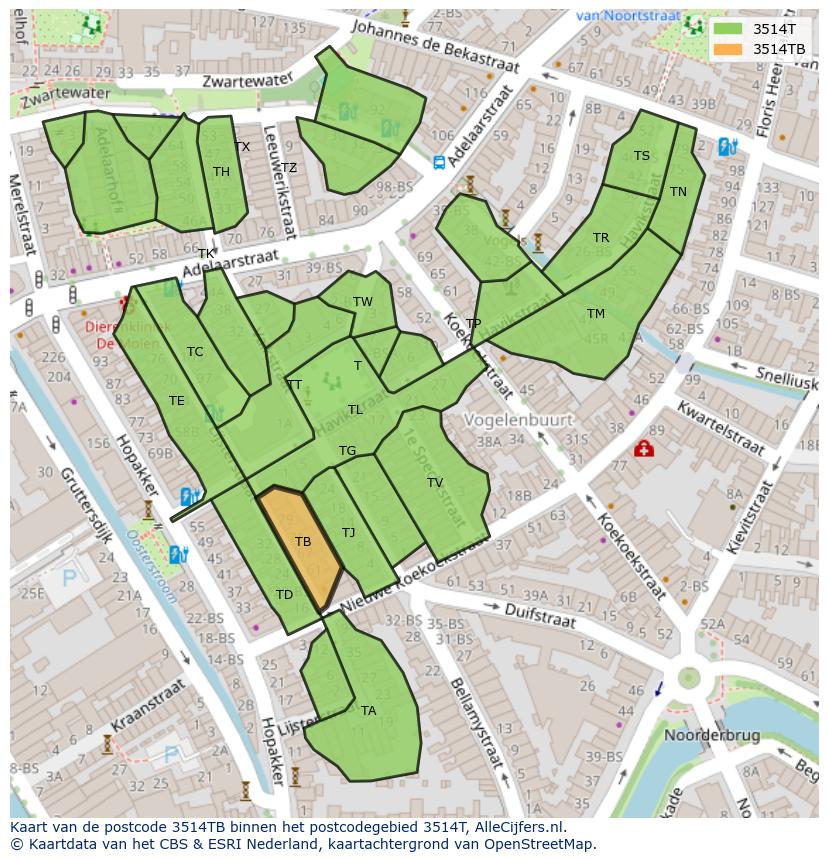 Afbeelding van het postcodegebied 3514 TB op de kaart.