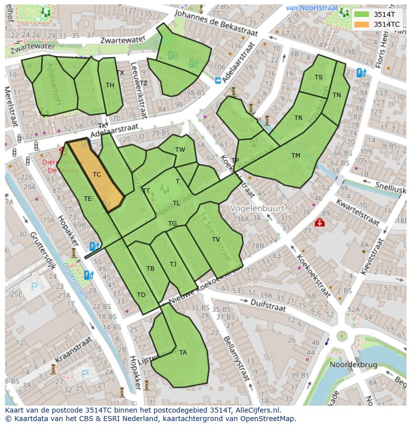 Afbeelding van het postcodegebied 3514 TC op de kaart.