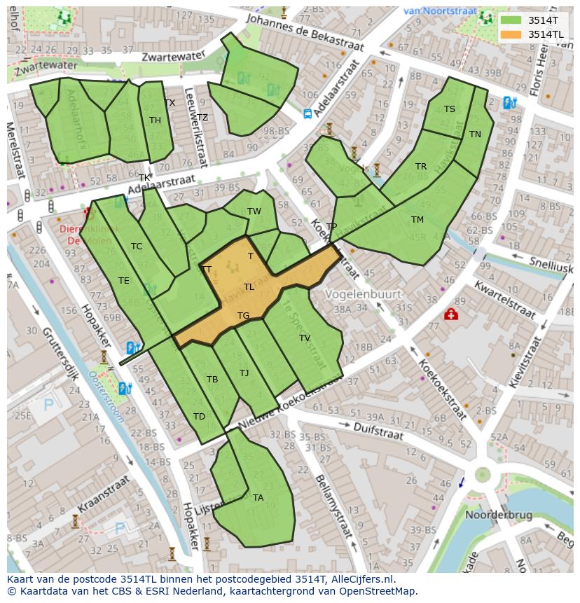 Afbeelding van het postcodegebied 3514 TL op de kaart.