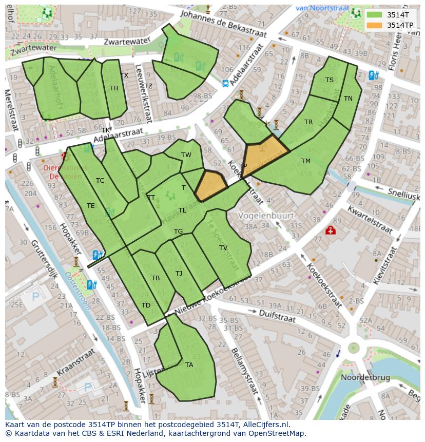 Afbeelding van het postcodegebied 3514 TP op de kaart.
