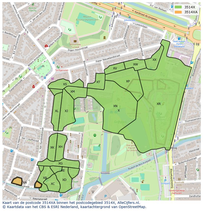 Afbeelding van het postcodegebied 3514 XA op de kaart.