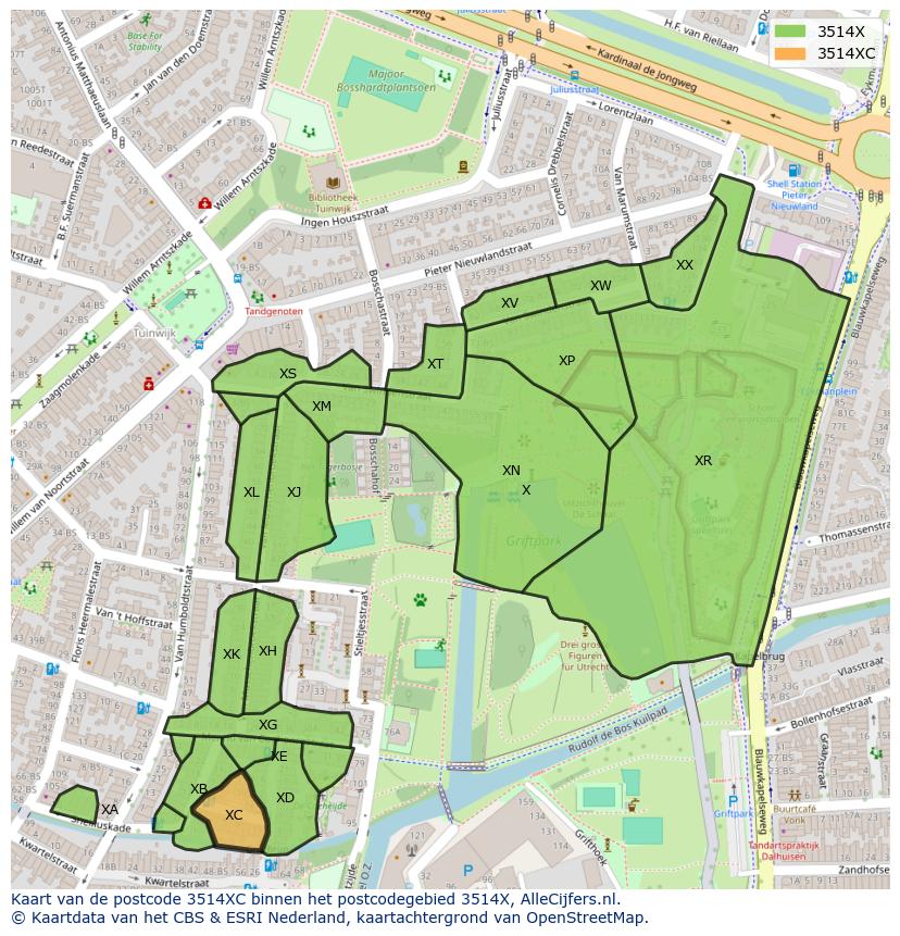 Afbeelding van het postcodegebied 3514 XC op de kaart.