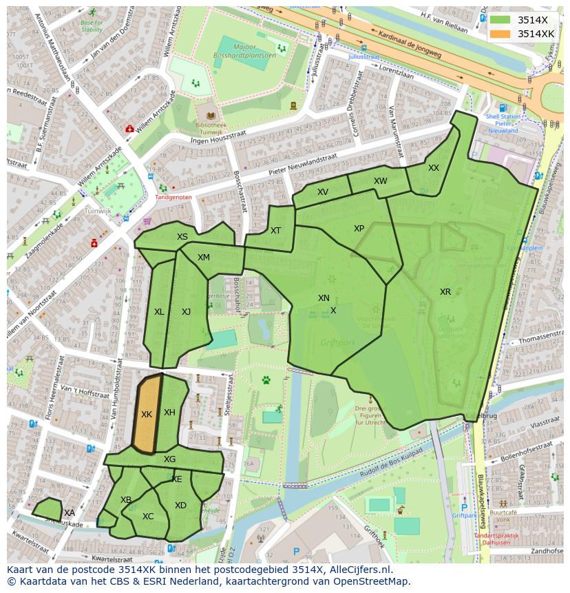 Afbeelding van het postcodegebied 3514 XK op de kaart.