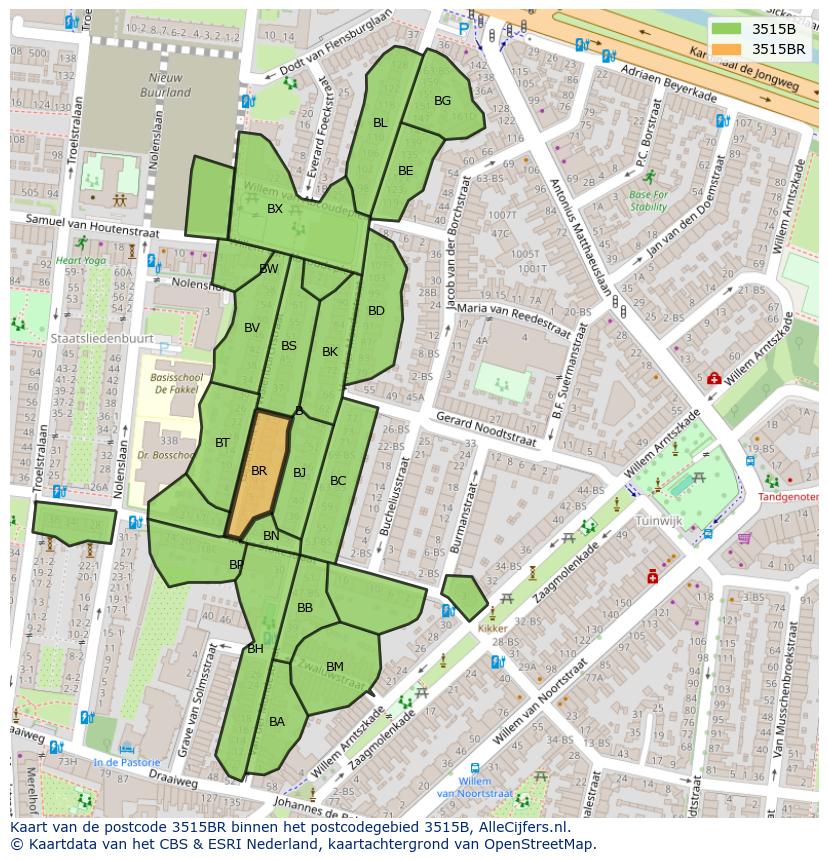 Afbeelding van het postcodegebied 3515 BR op de kaart.
