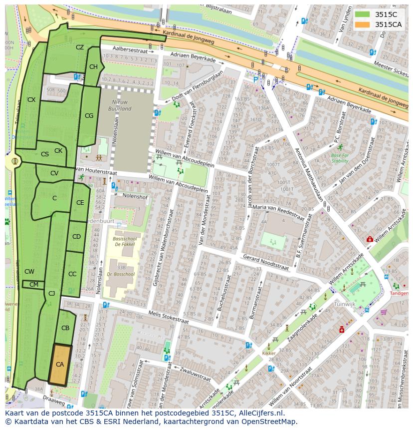 Afbeelding van het postcodegebied 3515 CA op de kaart.