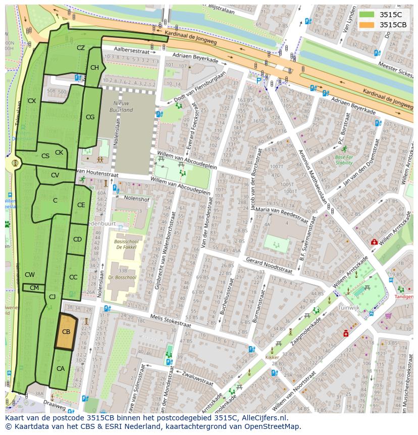 Afbeelding van het postcodegebied 3515 CB op de kaart.
