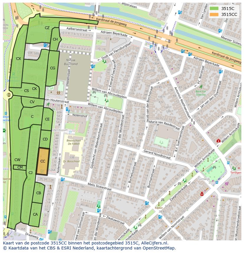 Afbeelding van het postcodegebied 3515 CC op de kaart.