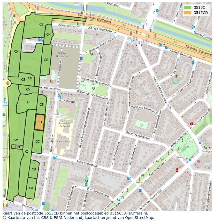 Afbeelding van het postcodegebied 3515 CD op de kaart.