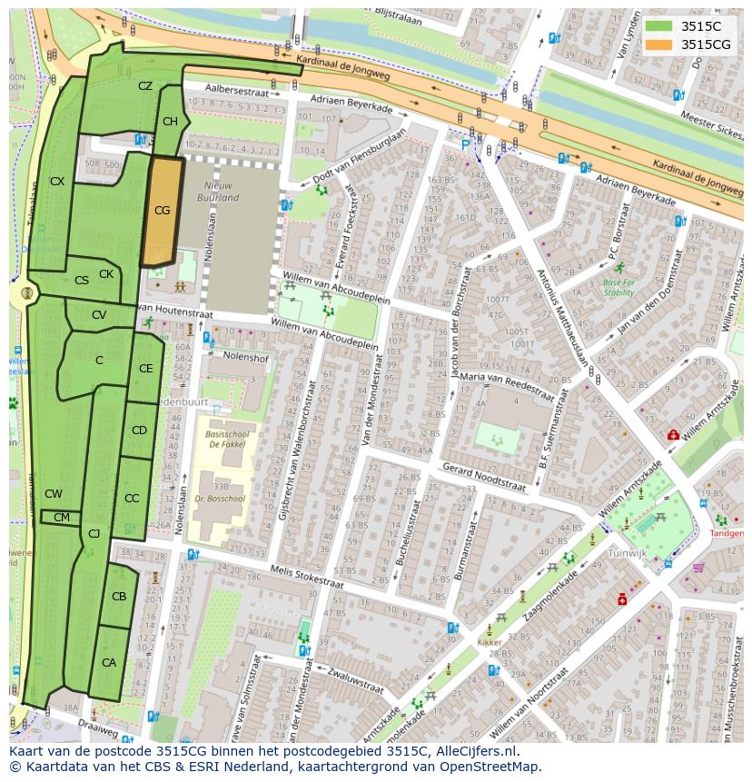 Afbeelding van het postcodegebied 3515 CG op de kaart.
