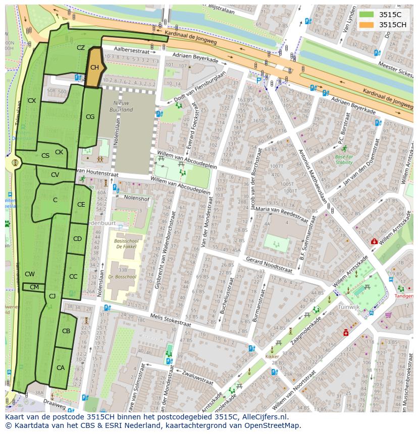 Afbeelding van het postcodegebied 3515 CH op de kaart.