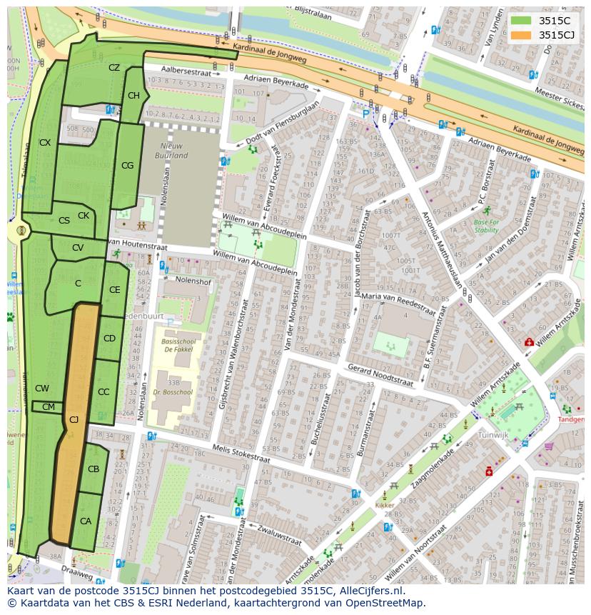 Afbeelding van het postcodegebied 3515 CJ op de kaart.