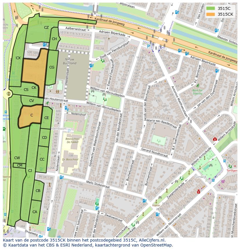 Afbeelding van het postcodegebied 3515 CK op de kaart.