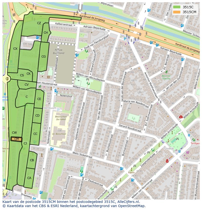 Afbeelding van het postcodegebied 3515 CM op de kaart.
