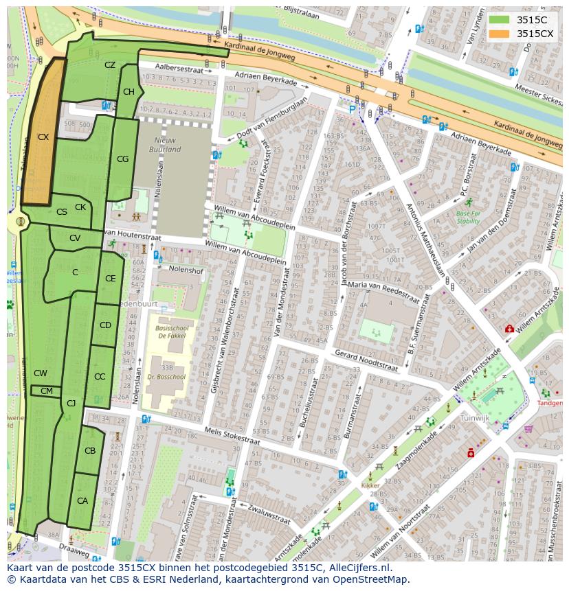 Afbeelding van het postcodegebied 3515 CX op de kaart.