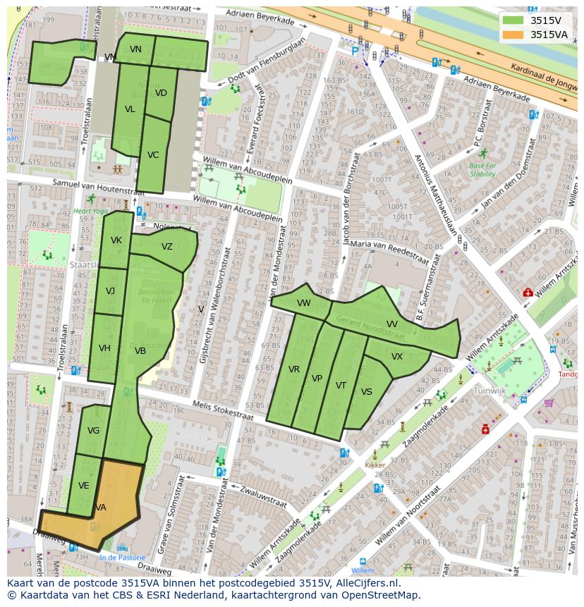 Afbeelding van het postcodegebied 3515 VA op de kaart.