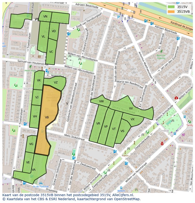 Afbeelding van het postcodegebied 3515 VB op de kaart.