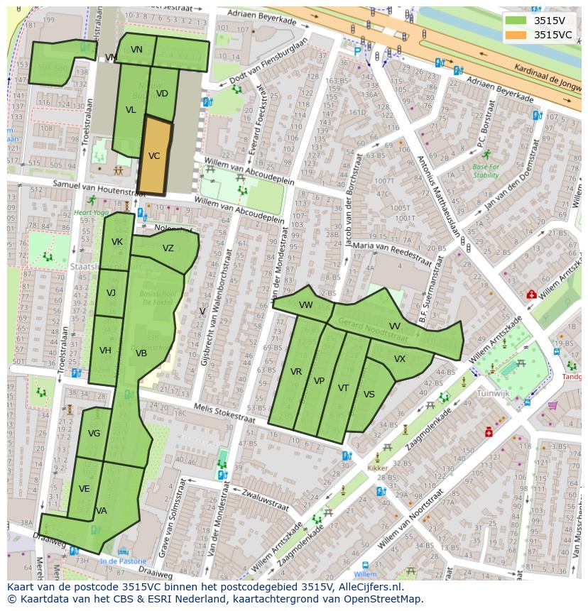 Afbeelding van het postcodegebied 3515 VC op de kaart.