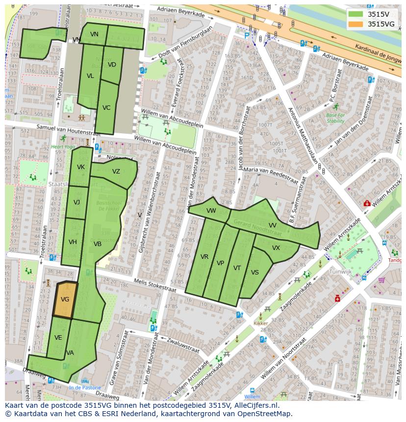 Afbeelding van het postcodegebied 3515 VG op de kaart.